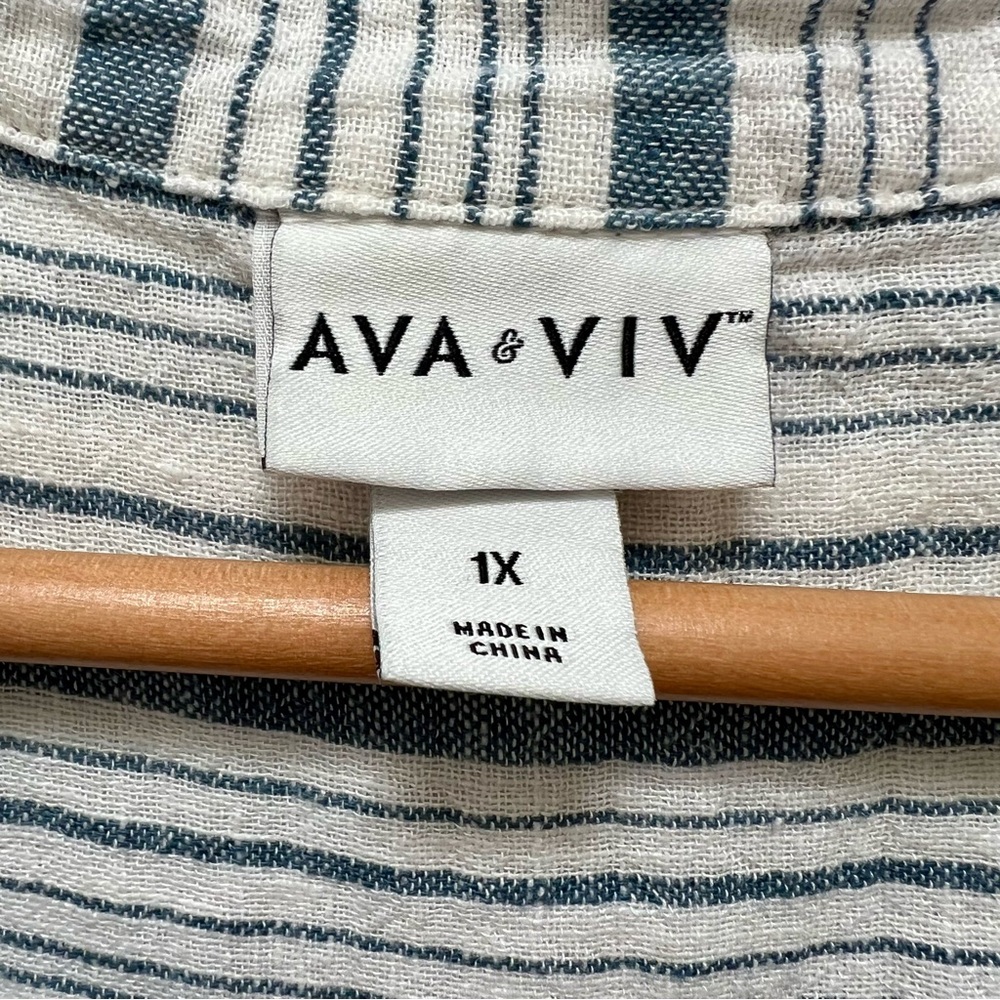 AVA VIV Sleeveless Striped Shirt Dress with Tie Belt‎ Casual Coastal - Picture 4 of 5